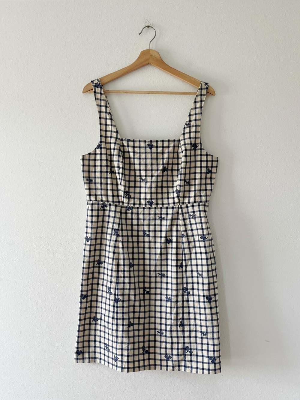 SEZANE | Dorothe Embroidered Floral Check Organic Cotton Dress | 44/US 12 - Picture 2 of 4